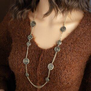 Long Medallion Chain Necklace